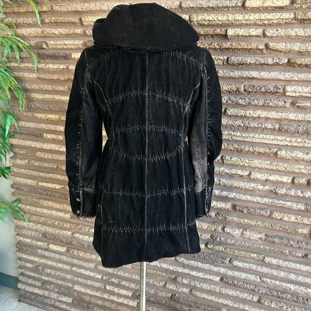 Gallery Black Distressed Velvet Puffer Jacket Grunge Boho Vibes Size Medium P - Picture 8 of 14